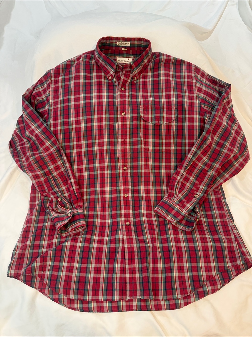 Men's Red Plaid Button-Down Casual Shirt